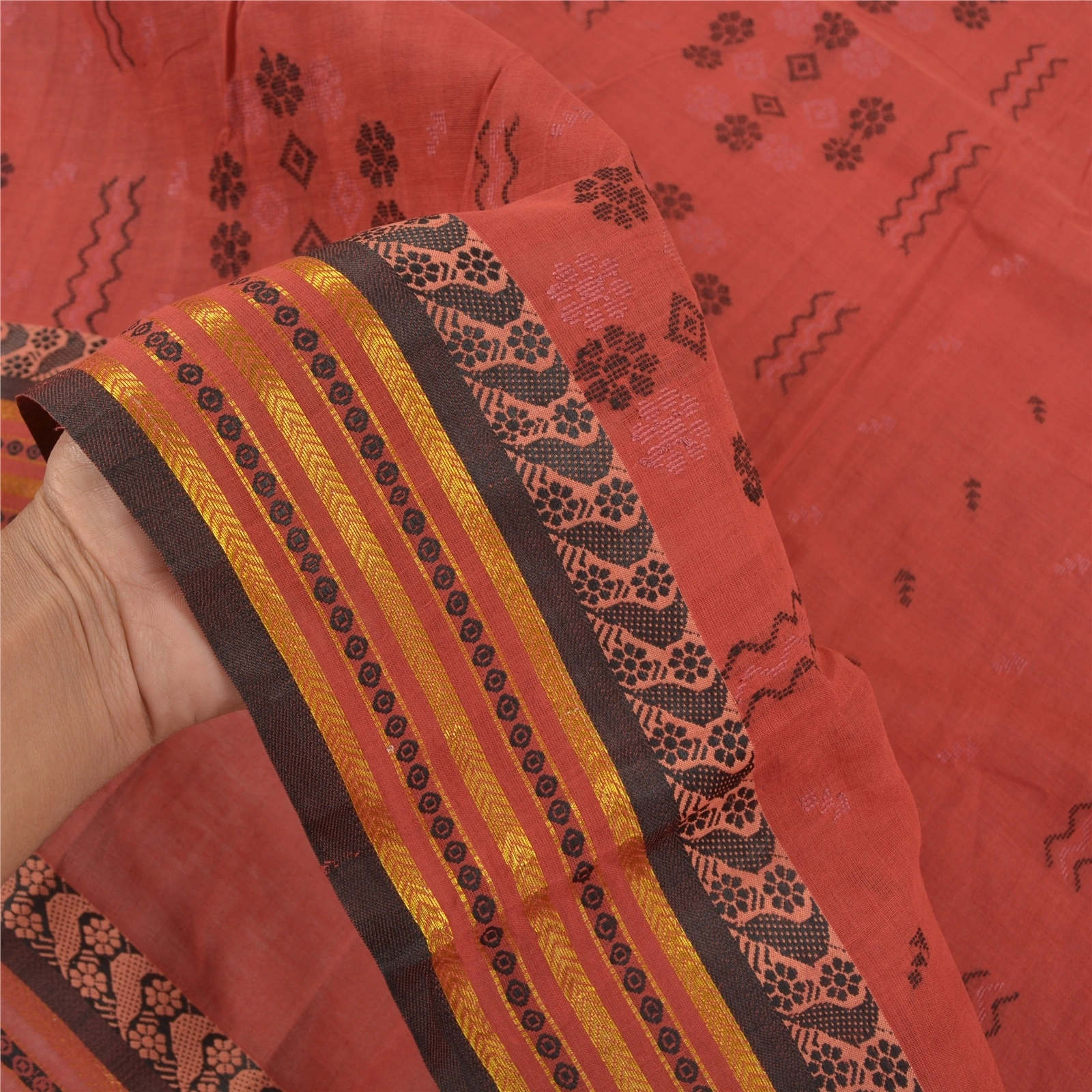 Sanskriti Vintage Scarlet Sarees Pure Cotton Hand-Woven Tant Premium Sari Fabric, PS-58447-Shade Of Scarlet-Hand-Woven Work-100% Pure Cotton-4