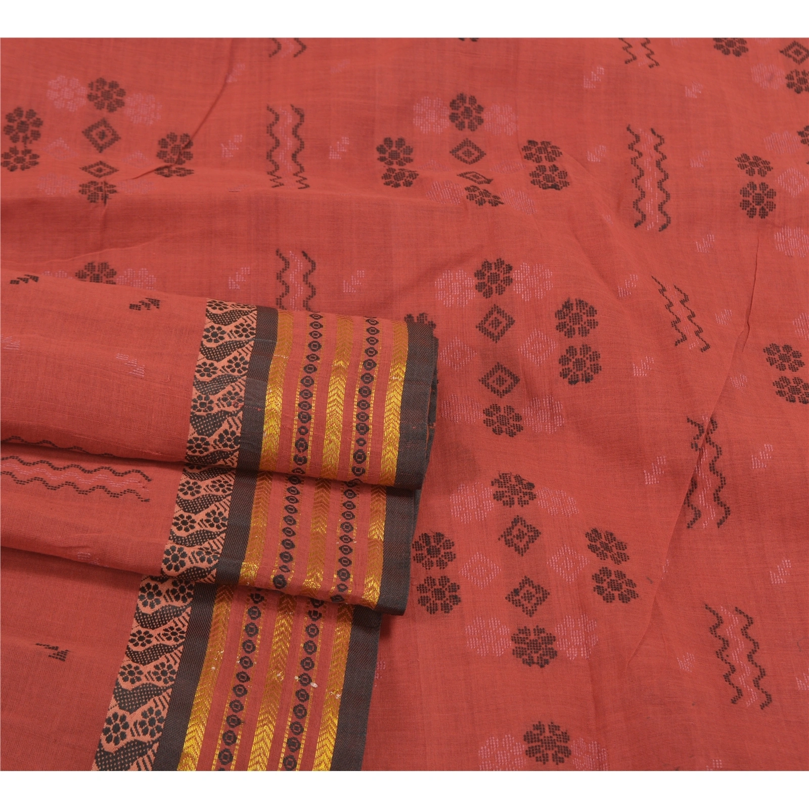 Sanskriti Vintage Scarlet Sarees Pure Cotton Hand-Woven Tant Premium Sari Fabric, PS-58447-Shade Of Scarlet-Hand-Woven Work-100% Pure Cotton-7