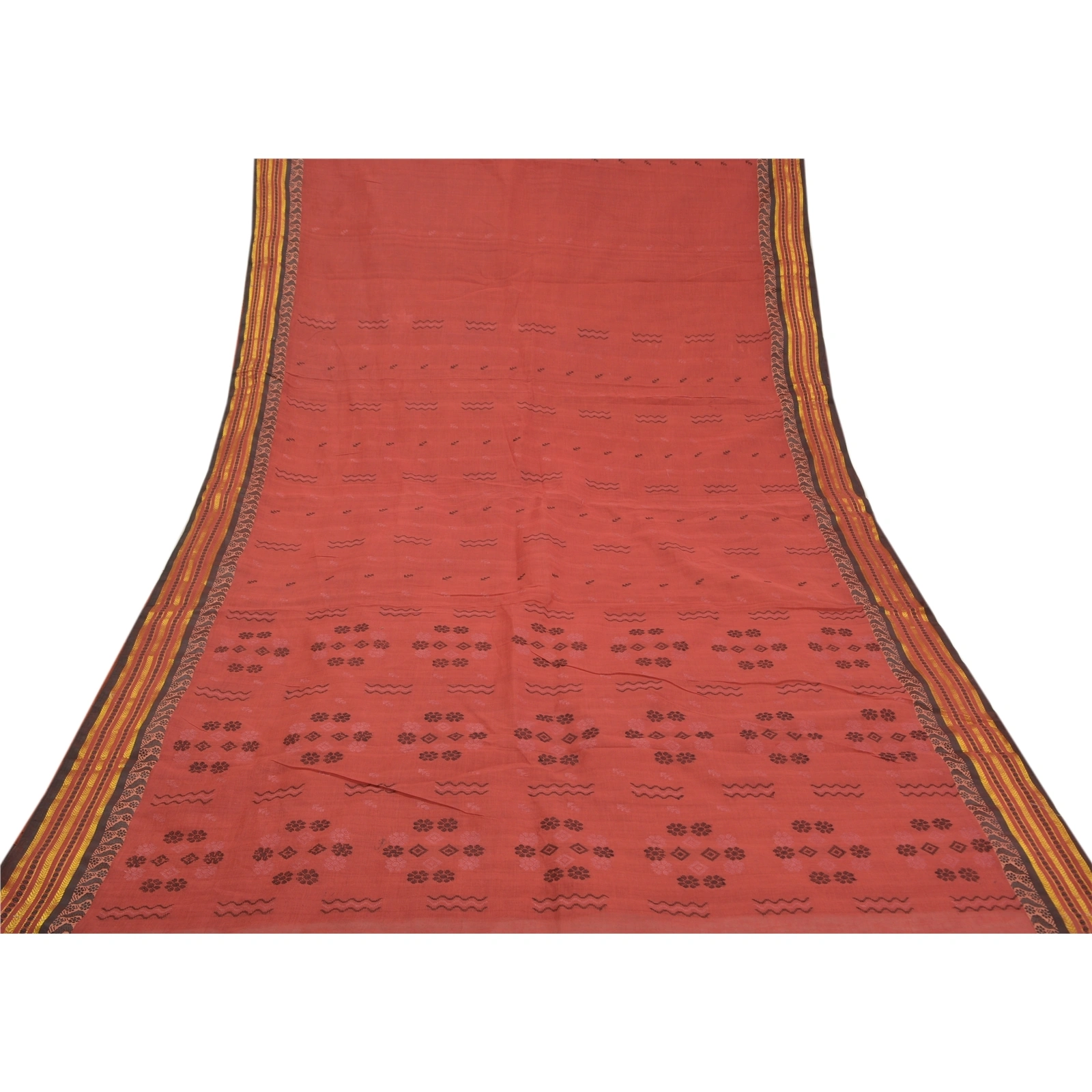 Sanskriti Vintage Scarlet Sarees Pure Cotton Hand-Woven Tant Premium Sari Fabric, PS-58447-Shade Of Scarlet-Hand-Woven Work-100% Pure Cotton-8