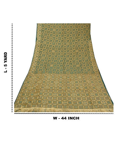 Sanskriti Vintage Green Sarees Pure Organza Silk Hand Beaded Woven Sari Fabric, PS-58468-Green-Woven Work-100% Pure Organza Silk-1