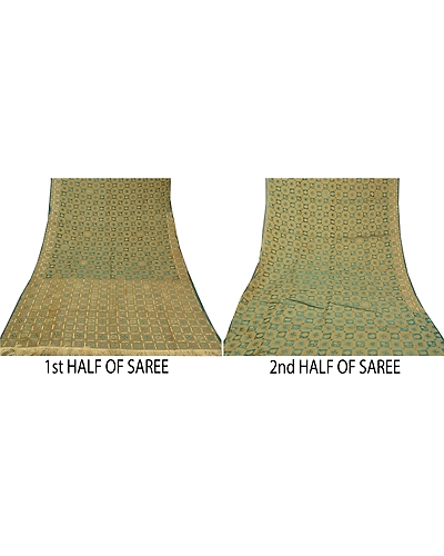 Sanskriti Vintage Green Sarees Pure Organza Silk Hand Beaded Woven Sari Fabric, PS-58468-Green-Woven Work-100% Pure Organza Silk-5