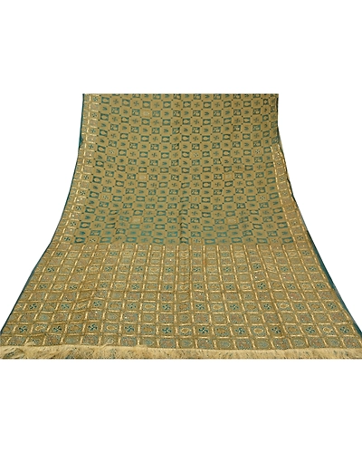 Sanskriti Vintage Green Sarees Pure Organza Silk Hand Beaded Woven Sari Fabric, PS-58468-Green-Woven Work-100% Pure Organza Silk-8