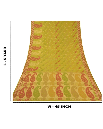 Sanskriti Vintage Green Sarees Pure Silk Hand-Woven Sari 5 Yard Craft Fabric, PS-58474-Green-Woven Work-100% Pure Silk-1