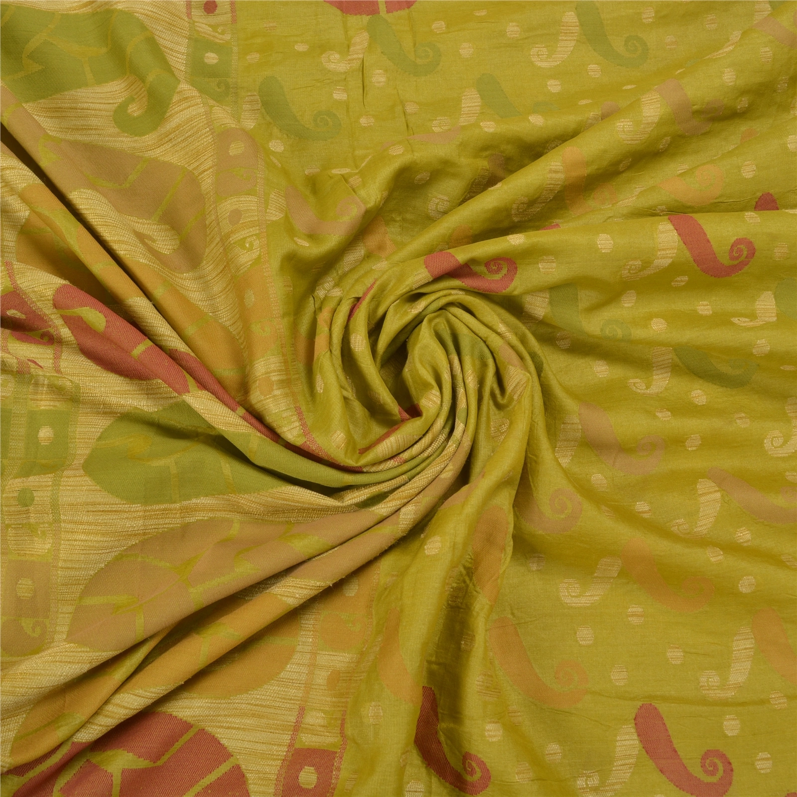 Sanskriti Vintage Green Sarees Pure Silk Hand-Woven Sari 5 Yard Craft Fabric, PS-58474-Green-Woven Work-100% Pure Silk-6