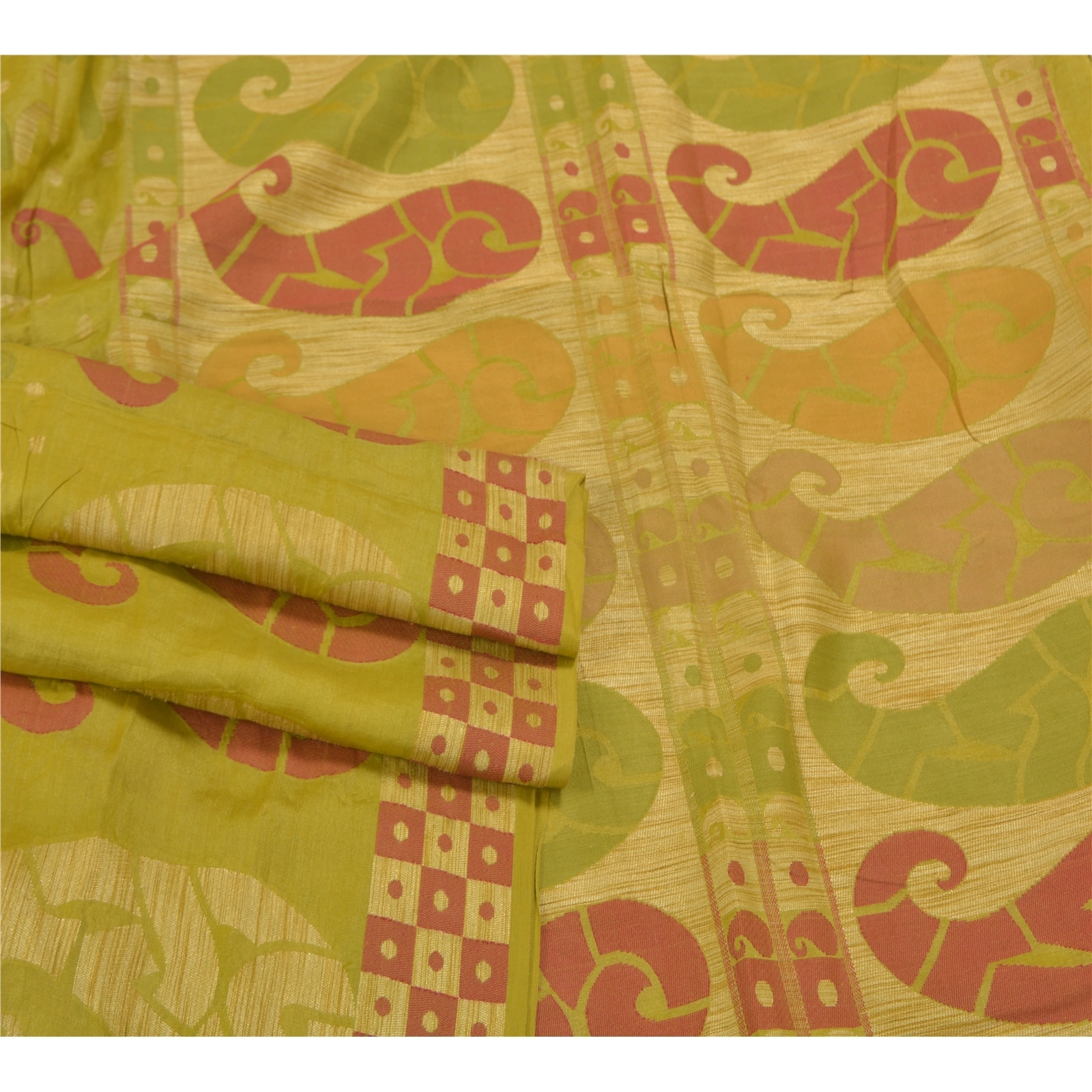 Sanskriti Vintage Green Sarees Pure Silk Hand-Woven Sari 5 Yard Craft Fabric, PS-58474-Green-Woven Work-100% Pure Silk-7