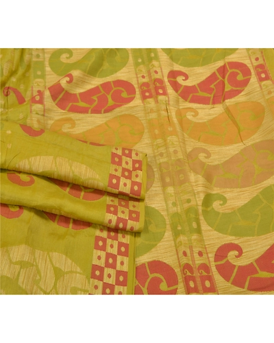 Sanskriti Vintage Green Sarees Pure Silk Hand-Woven Sari 5 Yard Craft Fabric, PS-58474-Green-Woven Work-100% Pure Silk-7