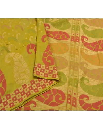 Sanskriti Vintage Green Sarees Pure Silk Hand-Woven Sari 5 Yard Craft Fabric, PS-58474-Green-Woven Work-100% Pure Silk-9