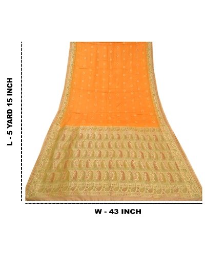 Sanskriti Vintage Saffron Sarees Pure Silk Woven Premium Sari 5 Yard Fabric, PS-58521-Shade Of Saffron-Woven Work-100% Pure Silk-1