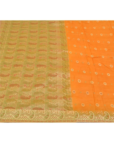 Sanskriti Vintage Saffron Sarees Pure Silk Woven Premium Sari 5 Yard Fabric, PS-58521-Shade Of Saffron-Woven Work-100% Pure Silk-3