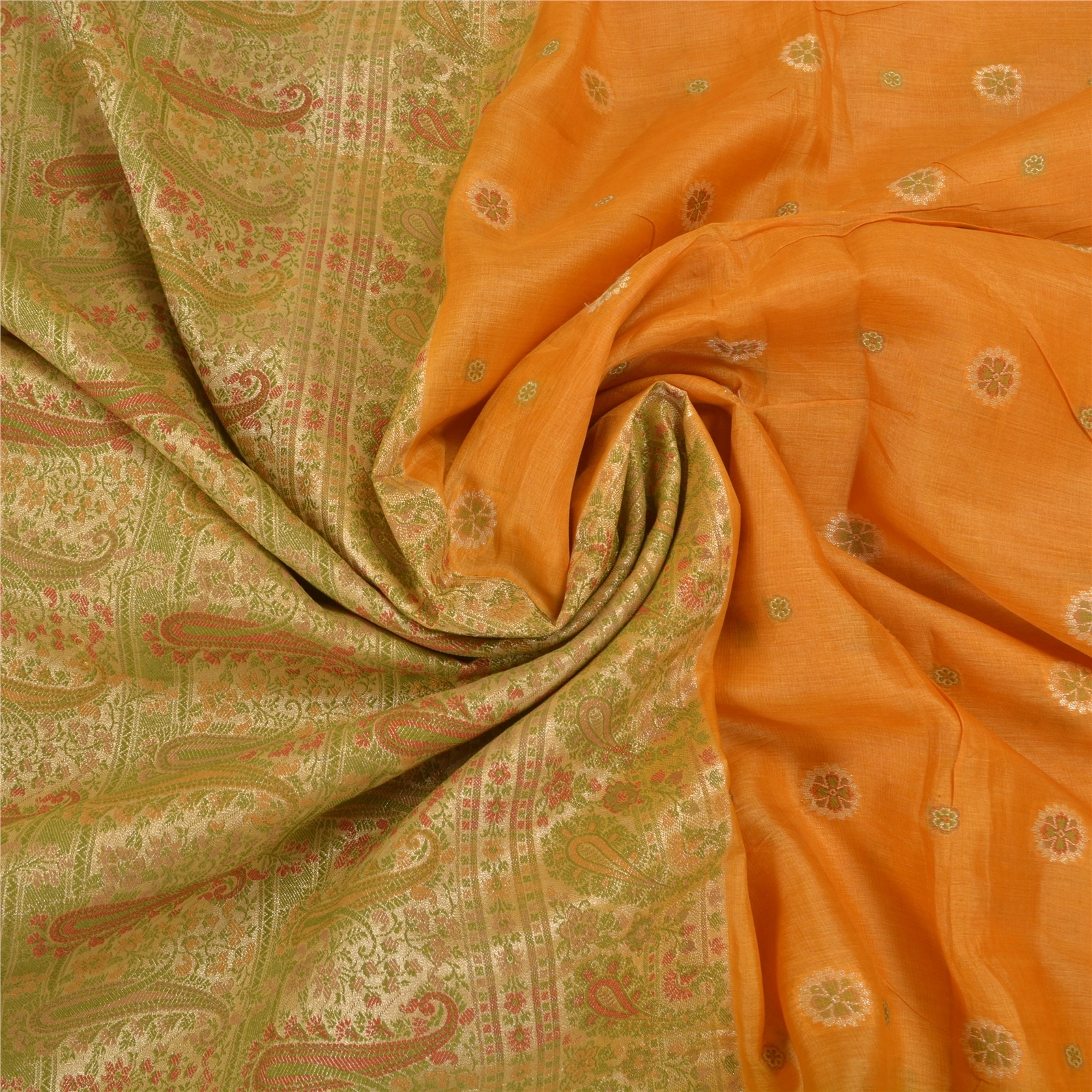 Sanskriti Vintage Saffron Sarees Pure Silk Woven Premium Sari 5 Yard Fabric, PS-58521-Shade Of Saffron-Woven Work-100% Pure Silk-6