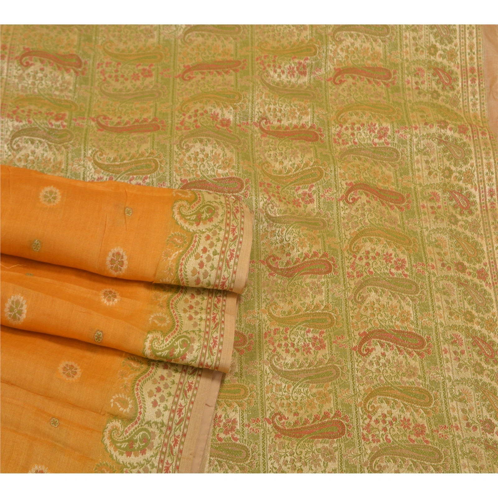 Sanskriti Vintage Saffron Sarees Pure Silk Woven Premium Sari 5 Yard Fabric, PS-58521-Shade Of Saffron-Woven Work-100% Pure Silk-7