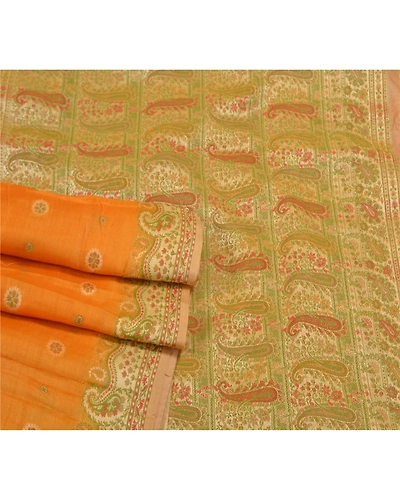 Sanskriti Vintage Saffron Sarees Pure Silk Woven Premium Sari 5 Yard Fabric, PS-58521-Shade Of Saffron-Woven Work-100% Pure Silk-7