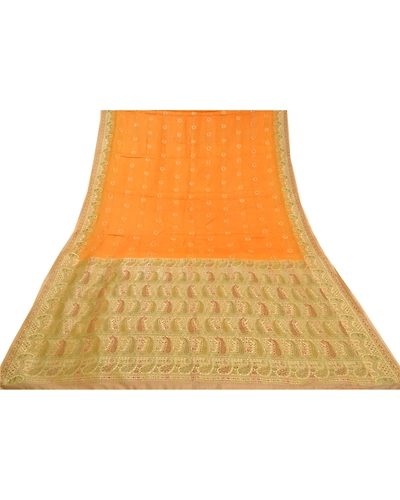 Sanskriti Vintage Saffron Sarees Pure Silk Woven Premium Sari 5 Yard Fabric, PS-58521-Shade Of Saffron-Woven Work-100% Pure Silk-8