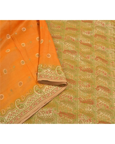 Sanskriti Vintage Saffron Sarees Pure Silk Woven Premium Sari 5 Yard Fabric, PS-58521-Shade Of Saffron-Woven Work-100% Pure Silk-9