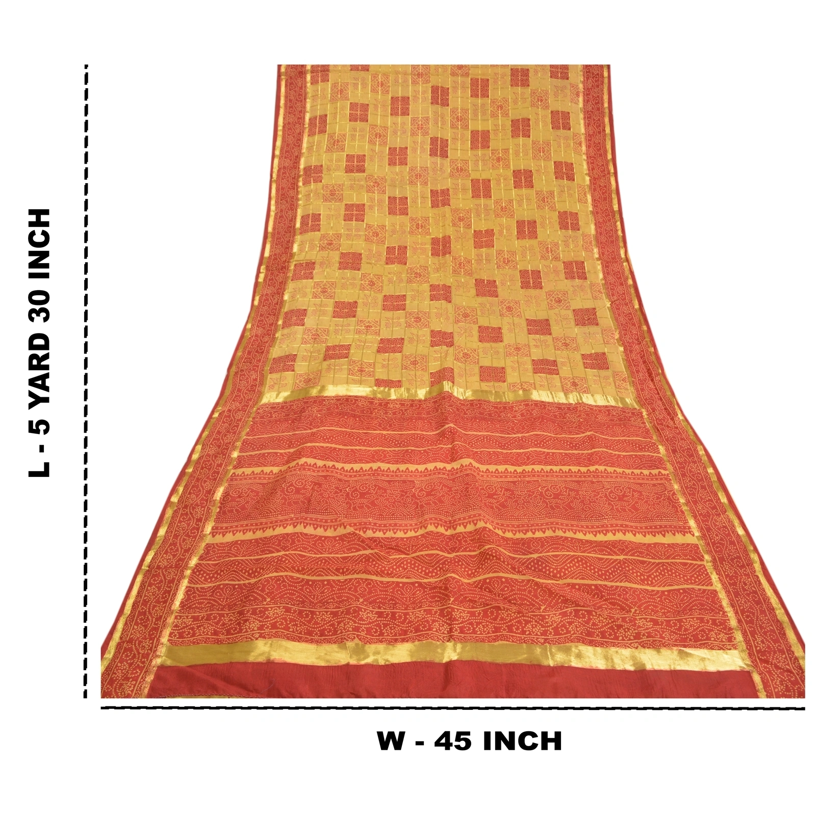 Sanskriti Vintage Red Sarees 100% Pure Silk Bandhani Printed Woven Sari Fabric, PS-58537-Red &amp; Cream-Bandhani Printed Work-100% Pure Silk-1