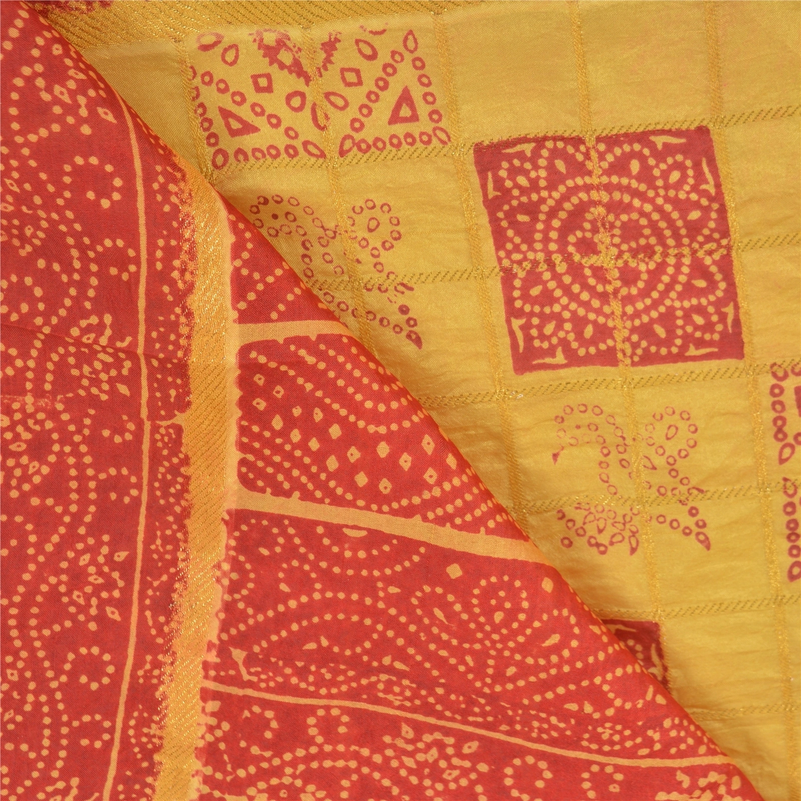 Sanskriti Vintage Red Sarees 100% Pure Silk Bandhani Printed Woven Sari Fabric, PS-58537-Red &amp; Cream-Bandhani Printed Work-100% Pure Silk-3