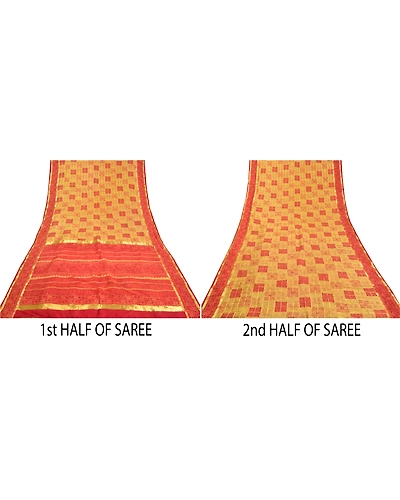 Sanskriti Vintage Red Sarees 100% Pure Silk Bandhani Printed Woven Sari Fabric, PS-58537-Red &amp; Cream-Bandhani Printed Work-100% Pure Silk-6