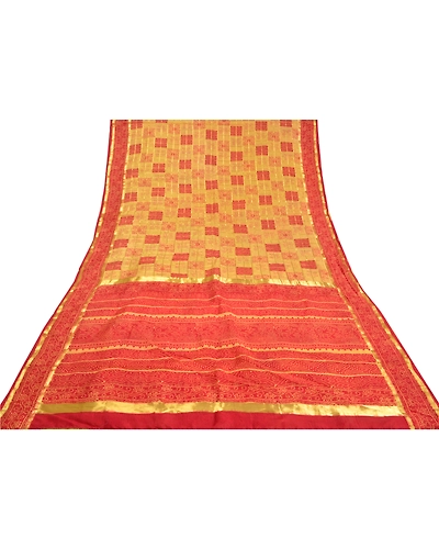 Sanskriti Vintage Red Sarees 100% Pure Silk Bandhani Printed Woven Sari Fabric, PS-58537-Red &amp; Cream-Bandhani Printed Work-100% Pure Silk-9