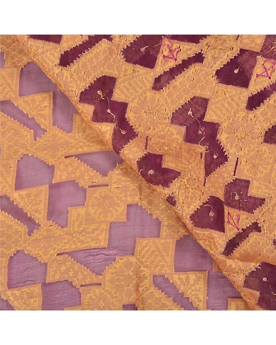 Sanskriti Vintage Purple Sarees Pure Organza Silk Hand Beaded Woven Sari Fabric, PS-58539-Purple-Woven Work-100% Pure Organza Silk-2
