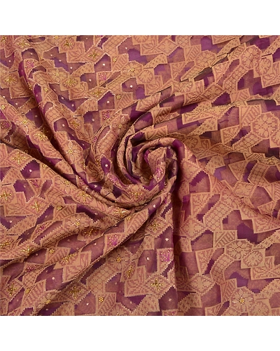 Sanskriti Vintage Purple Sarees Pure Organza Silk Hand Beaded Woven Sari Fabric, PS-58539-Purple-Woven Work-100% Pure Organza Silk-6