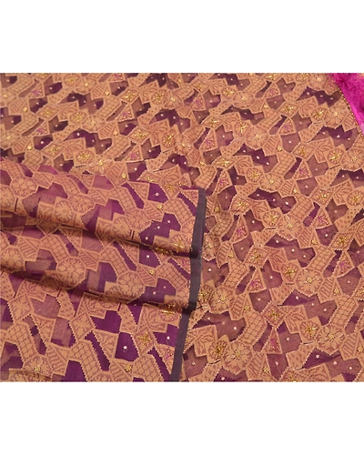 Sanskriti Vintage Purple Sarees Pure Organza Silk Hand Beaded Woven Sari Fabric, PS-58539-Purple-Woven Work-100% Pure Organza Silk-7