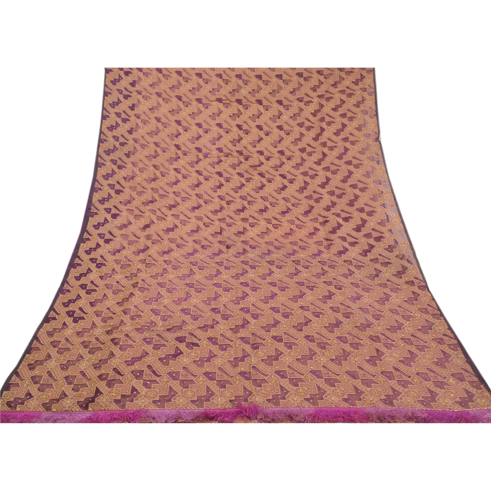 Sanskriti Vintage Purple Sarees Pure Organza Silk Hand Beaded Woven Sari Fabric, PS-58539-Purple-Woven Work-100% Pure Organza Silk-8