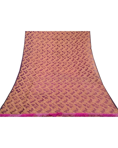 Sanskriti Vintage Purple Sarees Pure Organza Silk Hand Beaded Woven Sari Fabric, PS-58539-Purple-Woven Work-100% Pure Organza Silk-8