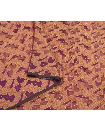 Sanskriti Vintage Purple Sarees Pure Organza Silk Hand Beaded Woven Sari Fabric, PS-58539-Purple-Woven Work-100% Pure Organza Silk-9