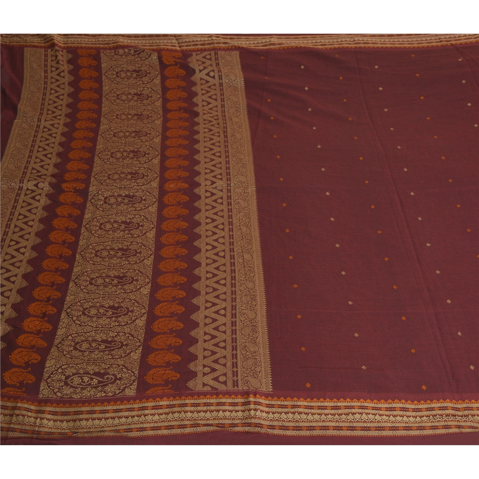 Sanskriti Vintage Dark Red Indian Sarees Pure Cotton Woven Premium Sari Fabric, PS-58553-Dark Red-Woven Work-100% Pure Cotton-3