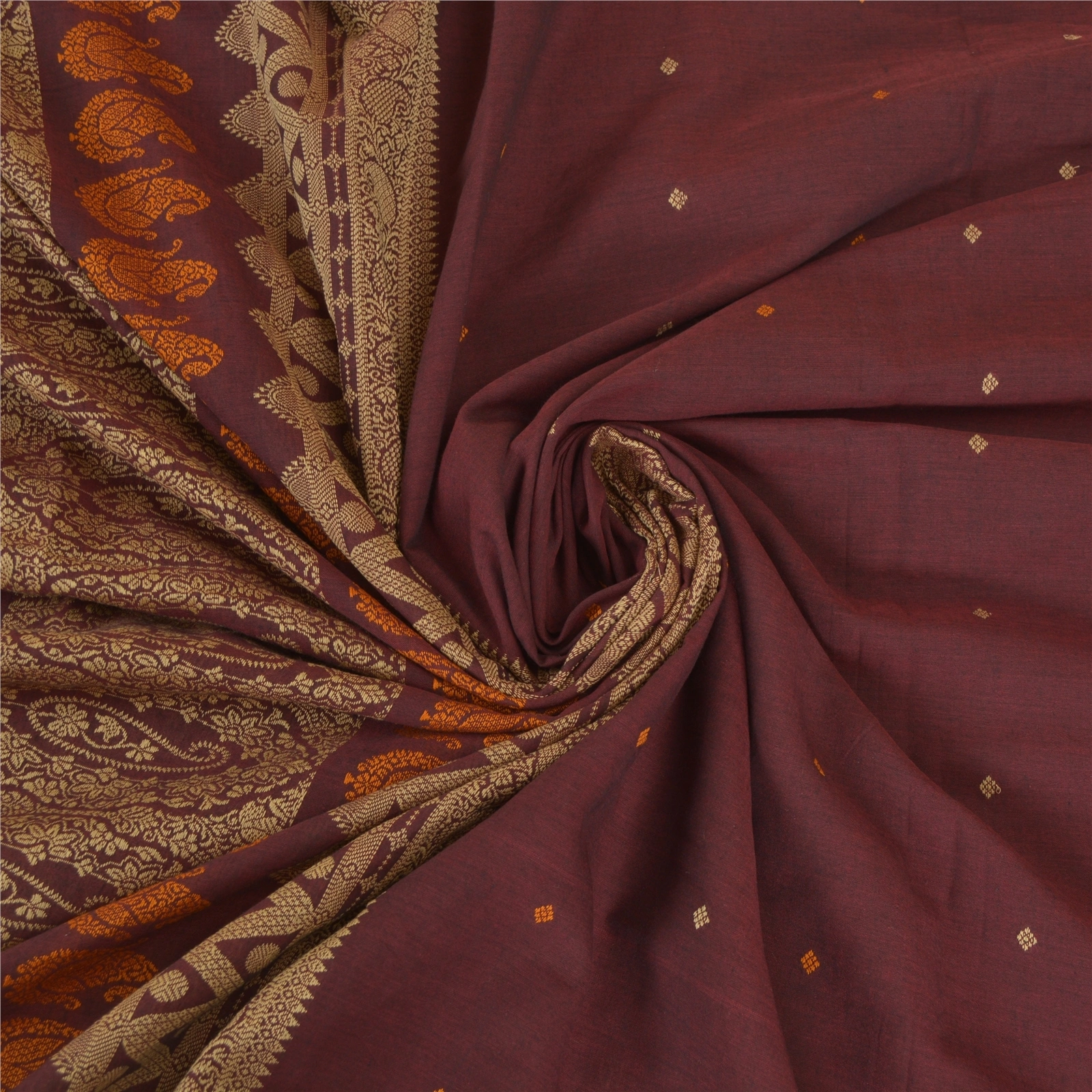 Sanskriti Vintage Dark Red Indian Sarees Pure Cotton Woven Premium Sari Fabric, PS-58553-Dark Red-Woven Work-100% Pure Cotton-6