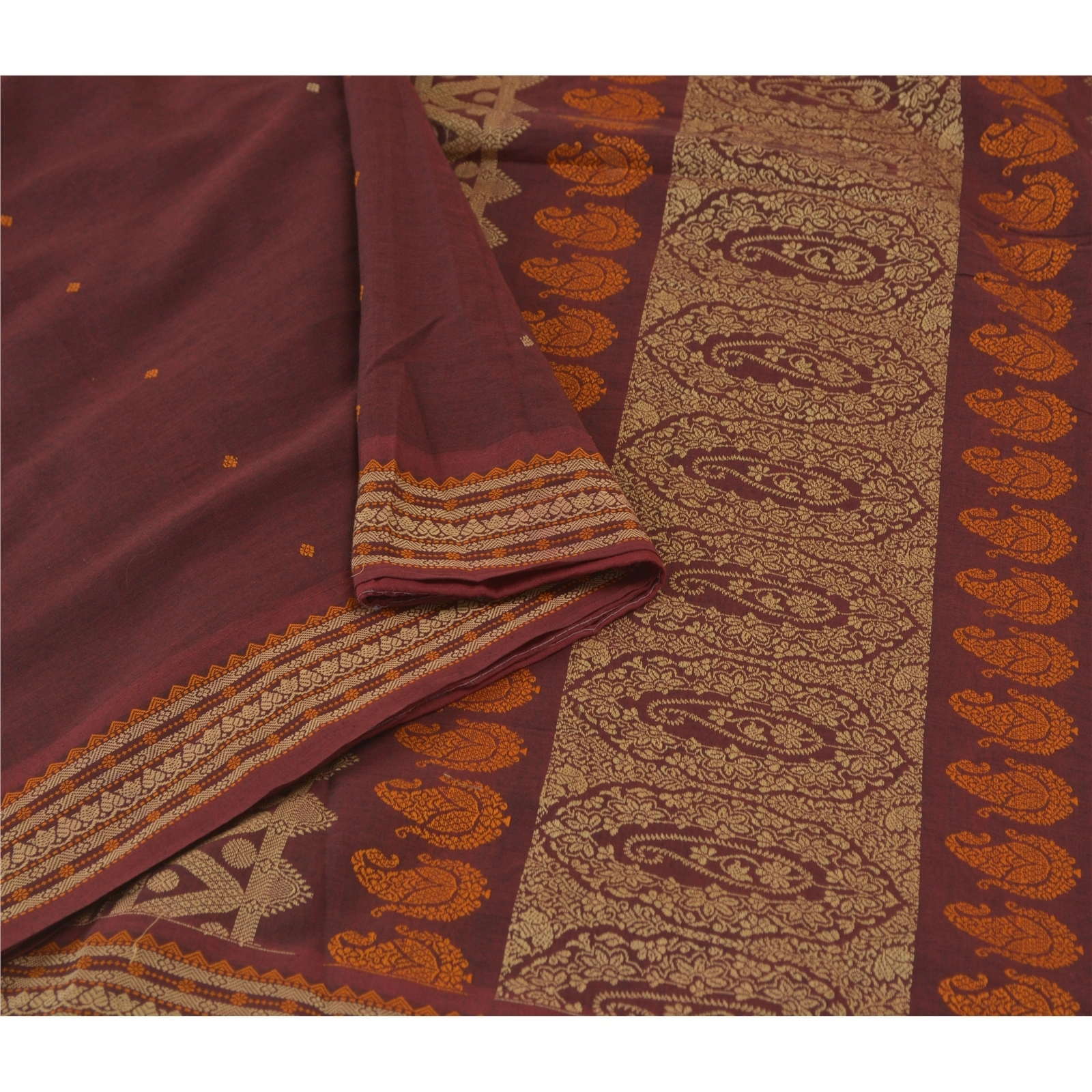 Sanskriti Vintage Dark Red Indian Sarees Pure Cotton Woven Premium Sari Fabric, PS-58553-Dark Red-Woven Work-100% Pure Cotton-9