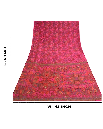 Sanskriti Vintage Pink Sarees Pure Silk Beaded Woven Premium Craft Sari Fabric, PS-58556-Pink-Thread Work-100% Pure Silk-1