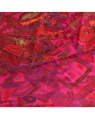 Sanskriti Vintage Pink Sarees Pure Silk Beaded Woven Premium Craft Sari Fabric, PS-58556-Pink-Thread Work-100% Pure Silk-2