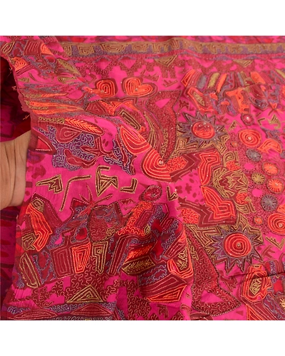 Sanskriti Vintage Pink Sarees Pure Silk Beaded Woven Premium Craft Sari Fabric, PS-58556-Pink-Thread Work-100% Pure Silk-4