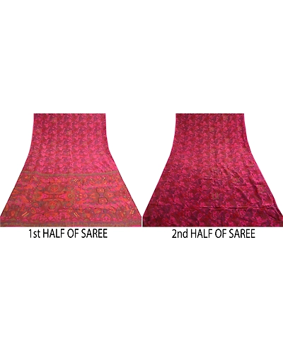 Sanskriti Vintage Pink Sarees Pure Silk Beaded Woven Premium Craft Sari Fabric, PS-58556-Pink-Thread Work-100% Pure Silk-5