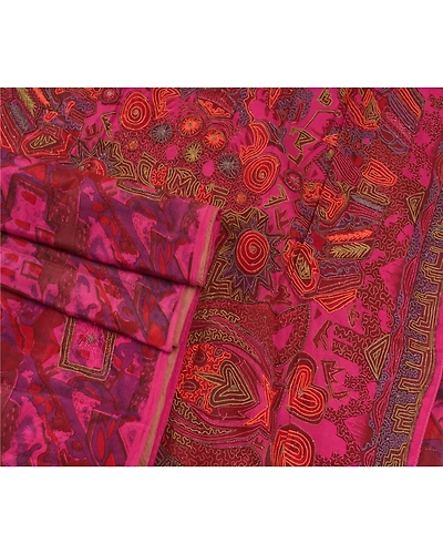 Sanskriti Vintage Pink Sarees Pure Silk Beaded Woven Premium Craft Sari Fabric, PS-58556-Pink-Thread Work-100% Pure Silk-7