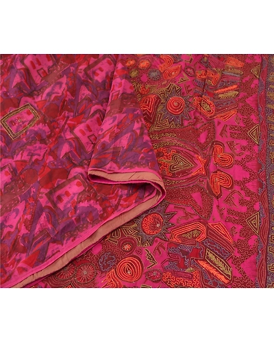 Sanskriti Vintage Pink Sarees Pure Silk Beaded Woven Premium Craft Sari Fabric, PS-58556-Pink-Thread Work-100% Pure Silk-9