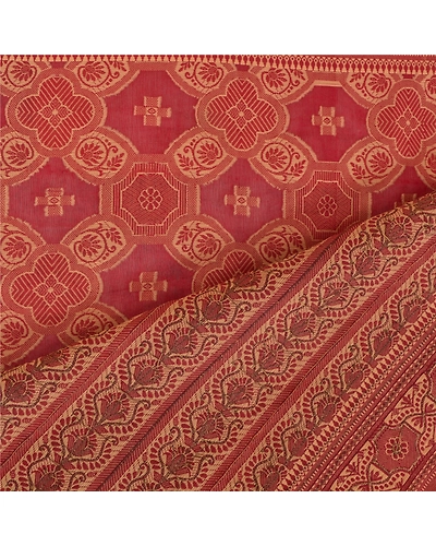 Sanskriti Vintage Dark Red Sarees Pure Silk Beaded Woven Premium Sari Fabric, PS-58557-Dark Red-Woven Work-100% Pure Silk-2