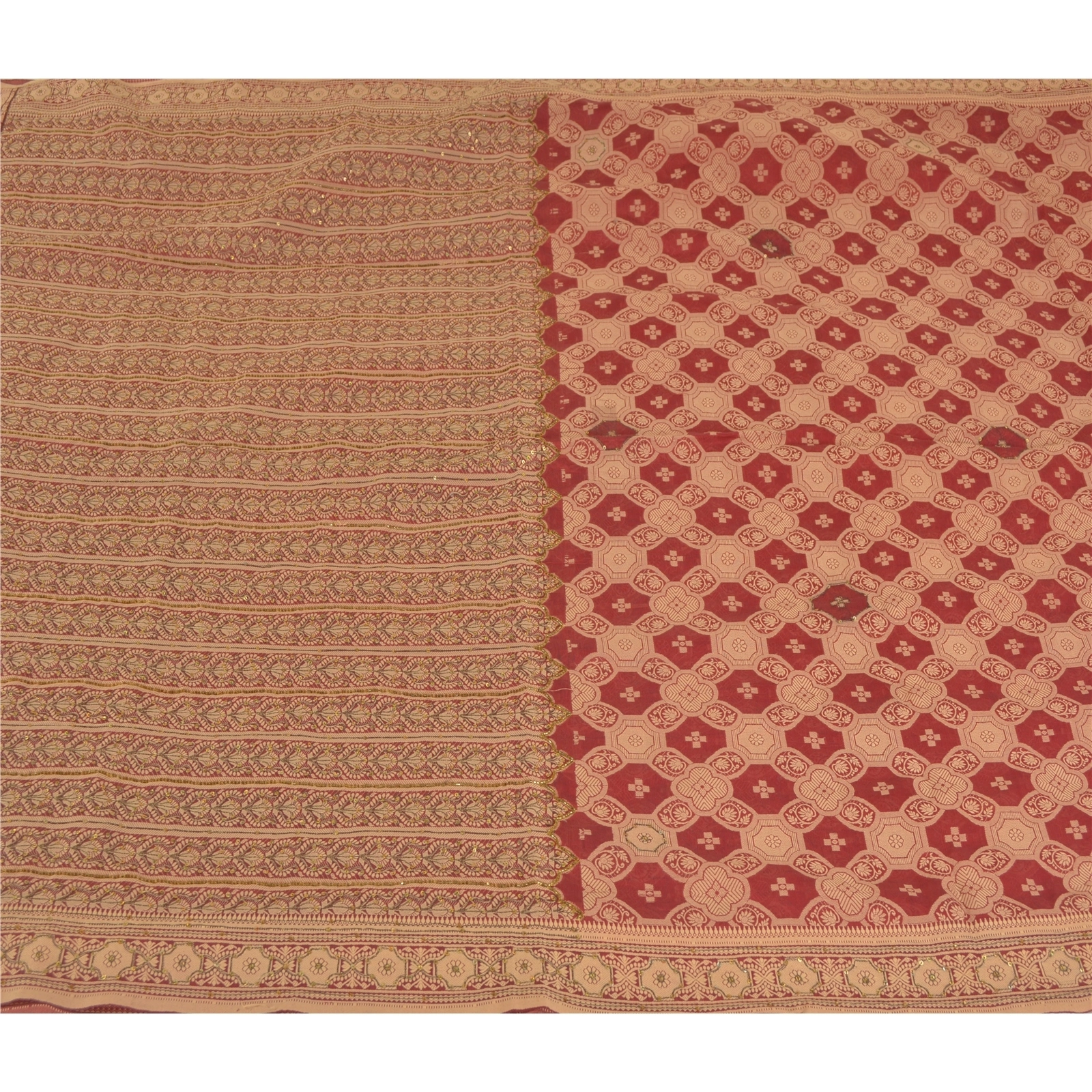 Sanskriti Vintage Dark Red Sarees Pure Silk Beaded Woven Premium Sari Fabric, PS-58557-Dark Red-Woven Work-100% Pure Silk-3