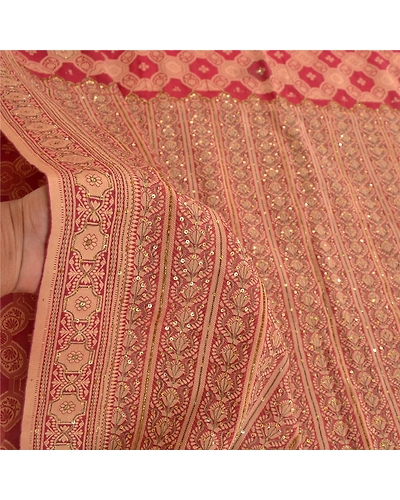 Sanskriti Vintage Dark Red Sarees Pure Silk Beaded Woven Premium Sari Fabric, PS-58557-Dark Red-Woven Work-100% Pure Silk-4