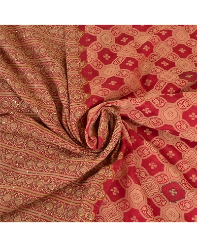 Sanskriti Vintage Dark Red Sarees Pure Silk Beaded Woven Premium Sari Fabric, PS-58557-Dark Red-Woven Work-100% Pure Silk-6