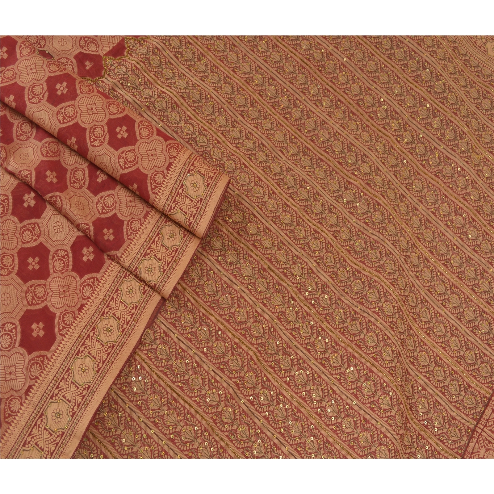 Sanskriti Vintage Dark Red Sarees Pure Silk Beaded Woven Premium Sari Fabric, PS-58557-Dark Red-Woven Work-100% Pure Silk-7