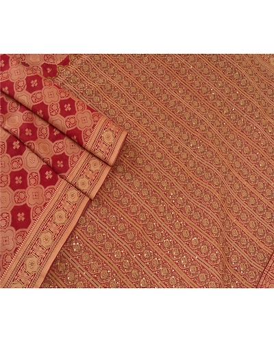 Sanskriti Vintage Dark Red Sarees Pure Silk Beaded Woven Premium Sari Fabric, PS-58557-Dark Red-Woven Work-100% Pure Silk-7