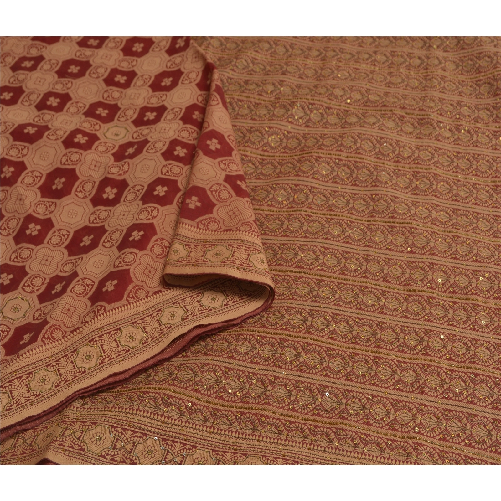 Sanskriti Vintage Dark Red Sarees Pure Silk Beaded Woven Premium Sari Fabric, PS-58557-Dark Red-Woven Work-100% Pure Silk-9