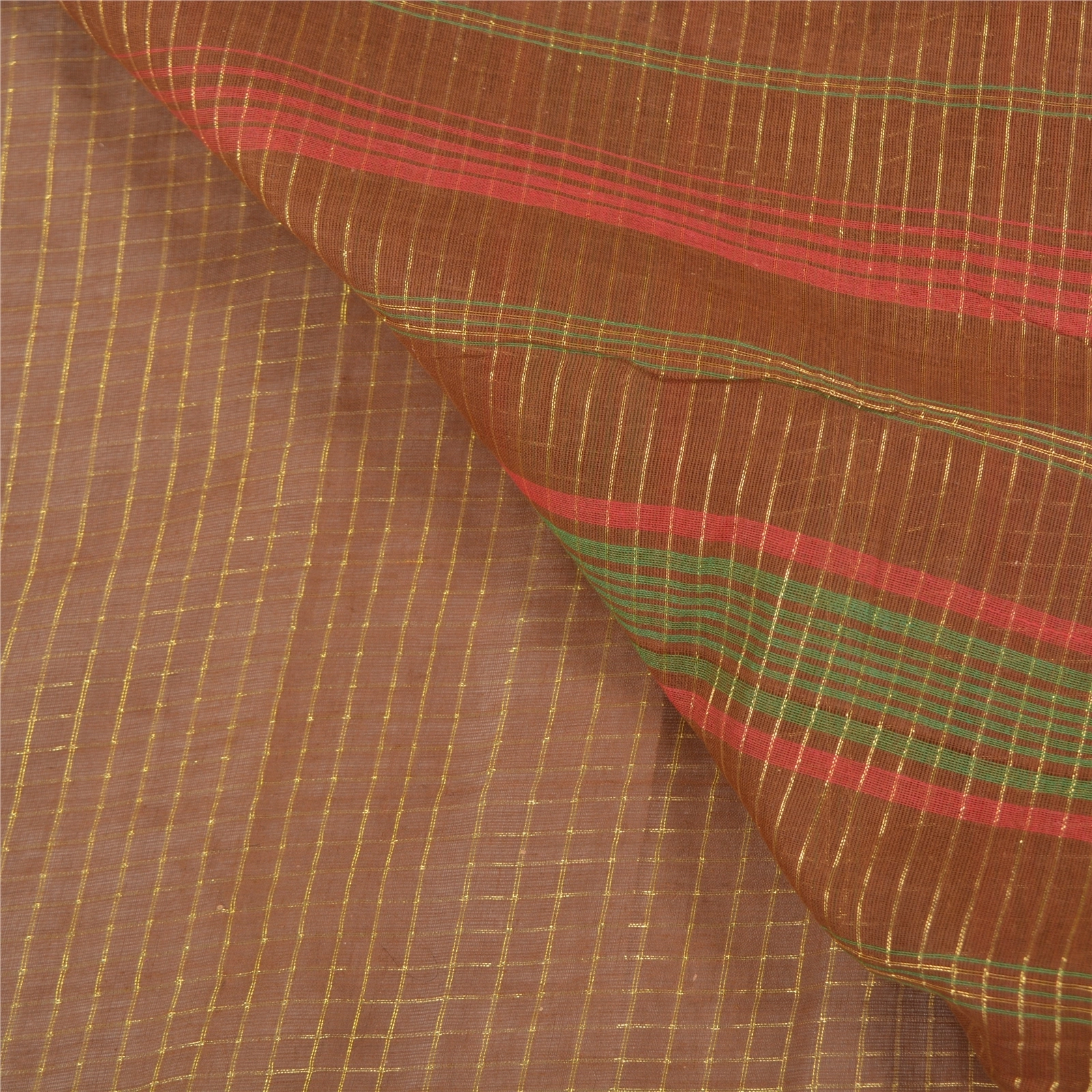 Sanskriti Vintage Brown Sarees Blend Silk Woven Chettinad/Kandangi Sari Fabric, PS-58560-Shade Of Brown &amp; Green-Woven Work-Blend Silk-2