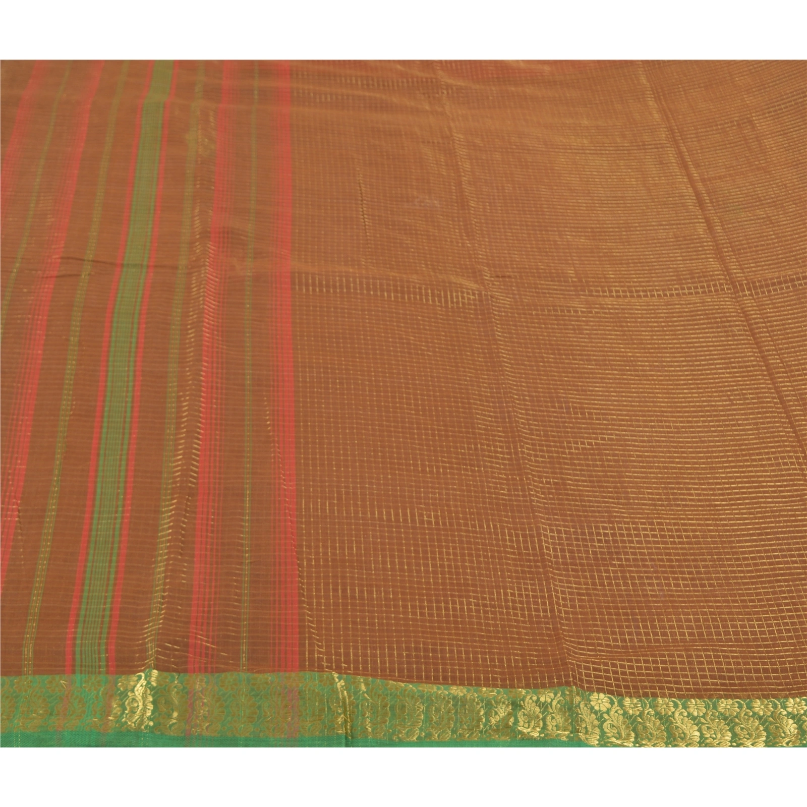 Sanskriti Vintage Brown Sarees Blend Silk Woven Chettinad/Kandangi Sari Fabric, PS-58560-Shade Of Brown &amp; Green-Woven Work-Blend Silk-3