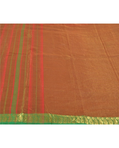 Sanskriti Vintage Brown Sarees Blend Silk Woven Chettinad/Kandangi Sari Fabric, PS-58560-Shade Of Brown &amp; Green-Woven Work-Blend Silk-3