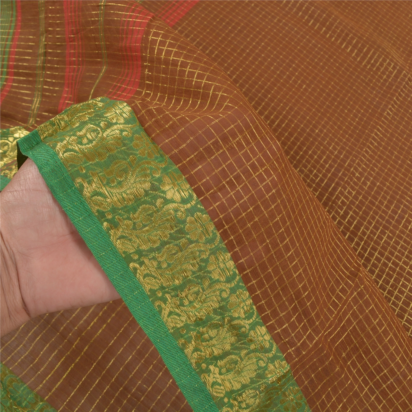 Sanskriti Vintage Brown Sarees Blend Silk Woven Chettinad/Kandangi Sari Fabric, PS-58560-Shade Of Brown &amp; Green-Woven Work-Blend Silk-4