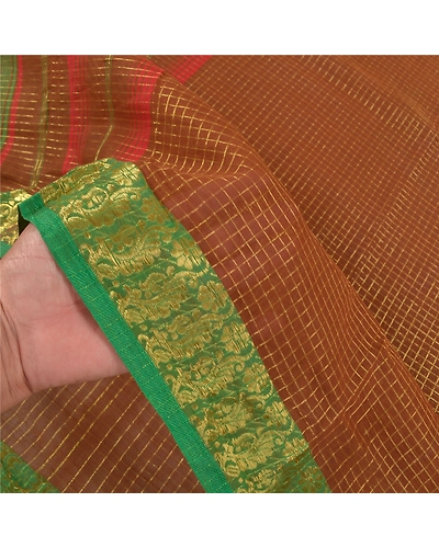 Sanskriti Vintage Brown Sarees Blend Silk Woven Chettinad/Kandangi Sari Fabric, PS-58560-Shade Of Brown &amp; Green-Woven Work-Blend Silk-4