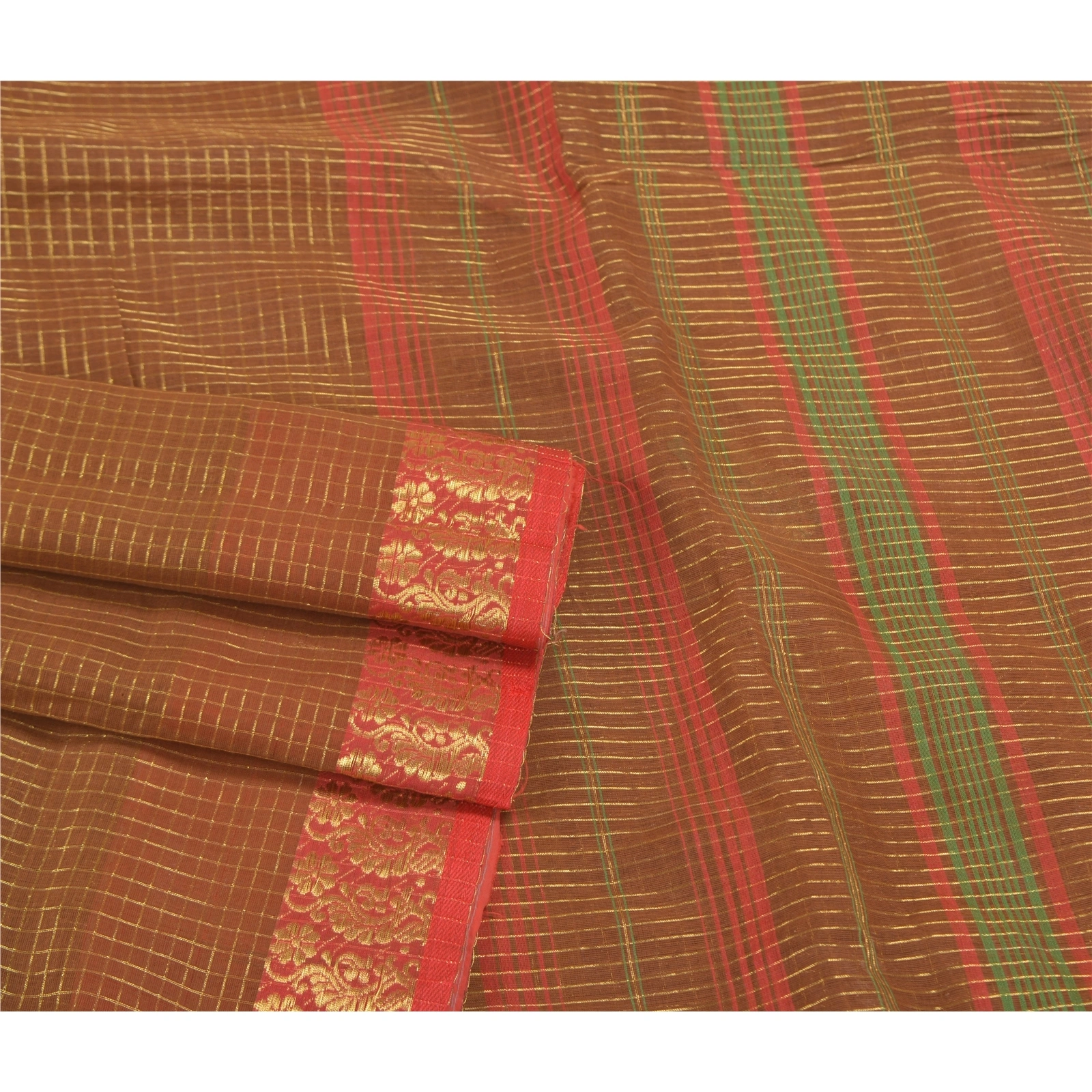 Sanskriti Vintage Brown Sarees Blend Silk Woven Chettinad/Kandangi Sari Fabric, PS-58560-Shade Of Brown &amp; Green-Woven Work-Blend Silk-7